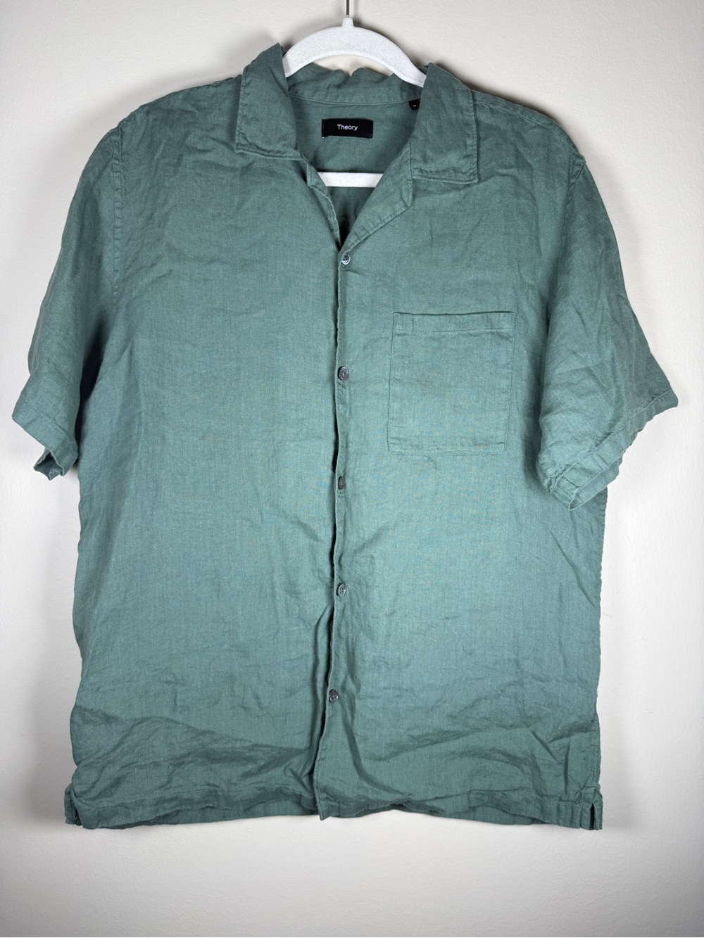 Theory Noll Linen Camp Shirt In Balsam Sz M - Picture 3 of 12